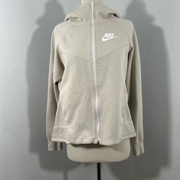 Nike Jacket Womens M Beige Tech Fleece Windrunner Zip Hoodie Sweatshirt‎ - Picture 1 of 9